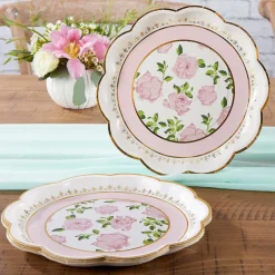 Pink Tea Time Whimsy 9 in. Premium Paper Plates (Set of 16)