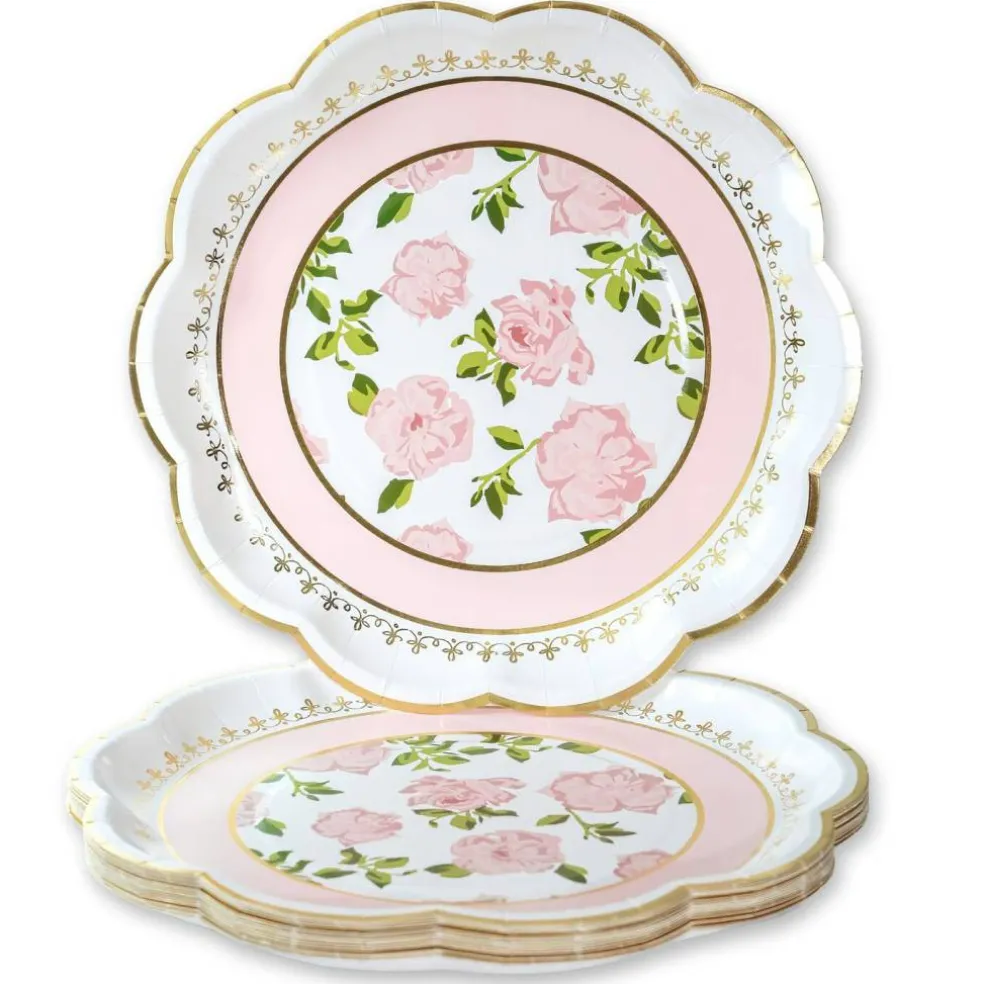 Pink Tea Time Whimsy 9 in. Premium Paper Plates (Set of 16)
