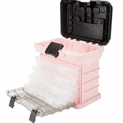 Pink Tool Box – Durable Tackle Box Organizer with 4 Compartments for Hardware, Fishing Tackle, Beads, Hair Accessories and More by Stalwart