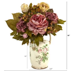 18'' Pink & Yellow Peony Arrangement in Floral Pitcher