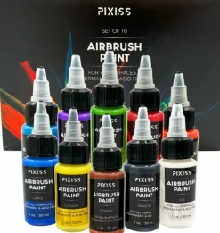Pixiss Air Brush Painting Set - 10 Colors of Acrylic Paint for Airbrush Kit - Acrylic Airbrush Paint Set for Model Paint Kit - Vibrant Pigments for Various Surfaces