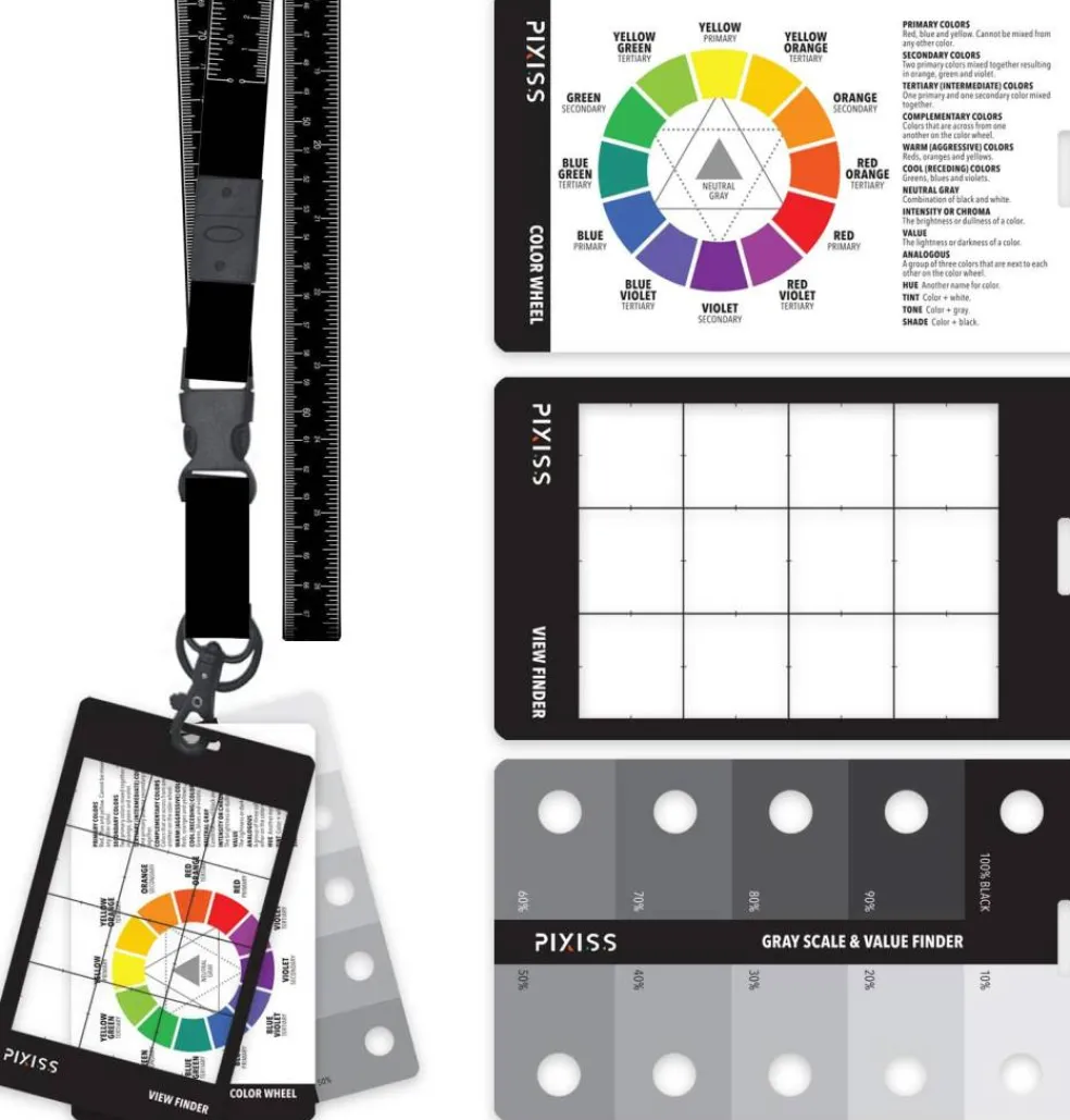 Pixiss Grey Scale Value Finder, Color Wheel, Artists View Catcher on Lanyard
