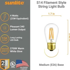 6Pk - Sunlite 4w LED S14 Glass String E26 Base 2700K Bulb - 25W Equiv