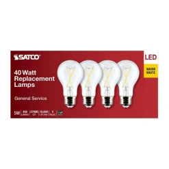 4Pk - 5W A19 LED Clear Warm White 2700K E26 Medium Base 120v - 40W equiv