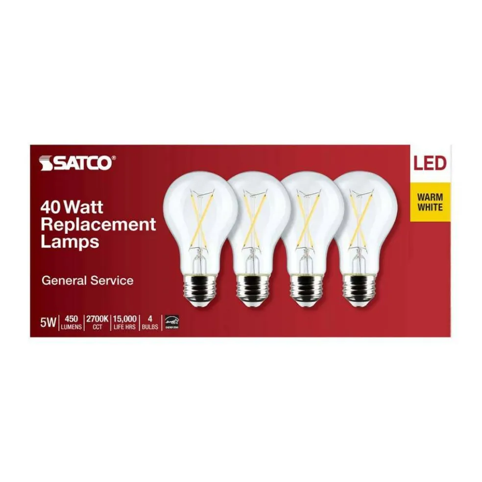 4Pk - 5W A19 LED Clear Warm White 2700K E26 Medium Base 120v - 40W equiv