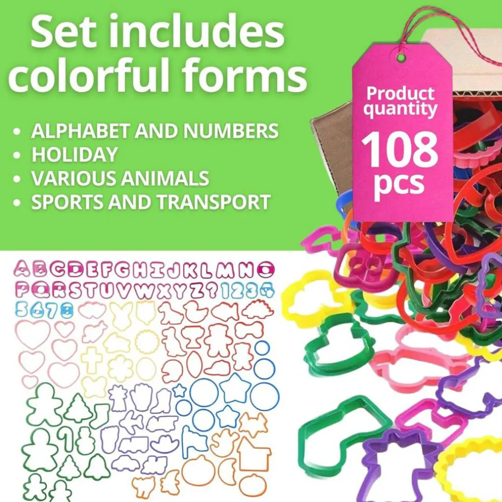 Plastic Cookie Cutter Set Alphabet, Numbers & Holiday Shapes 108 Pieces
