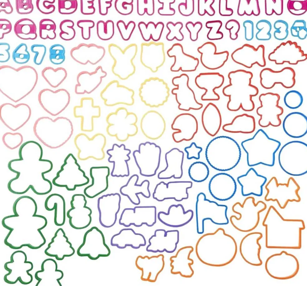 Plastic Cookie Cutter Set Alphabet, Numbers & Holiday Shapes 108 Pieces