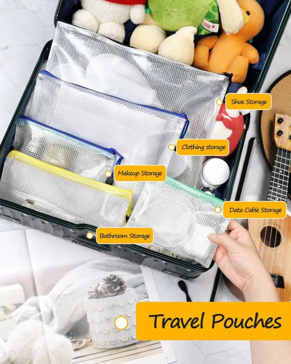 Plastic Mesh Zipper Pouch 6 Colors, 12 Packs (Multicolored)