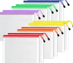 Plastic Mesh Zipper Pouch 6 Colors, 12 Packs (Multicolored)
