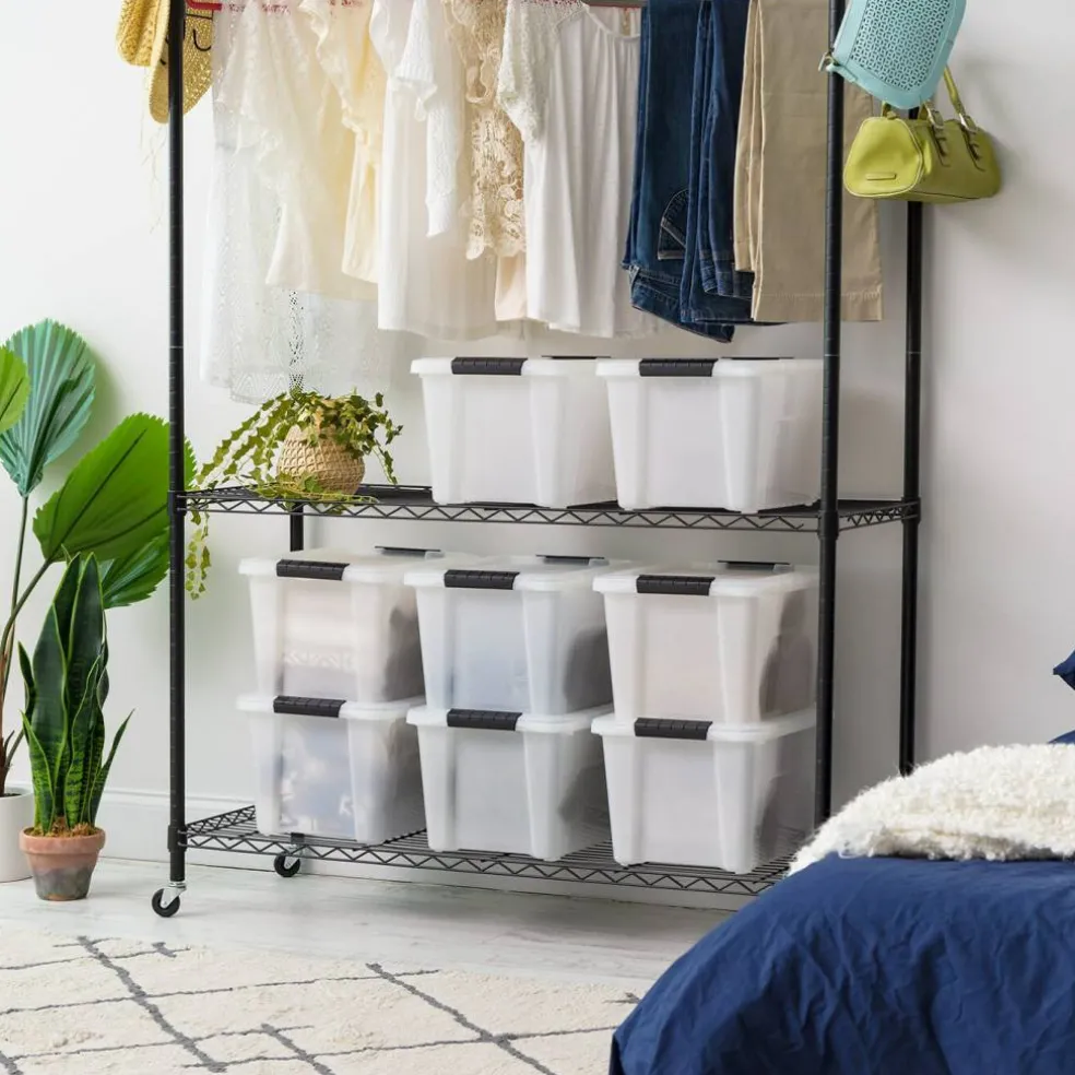 Plastic Storage Bins with Lids and Secure Latching Buckles Natural - 8 Pack