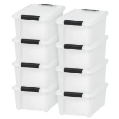 Plastic Storage Bins with Lids and Secure Latching Buckles Natural - 8 Pack