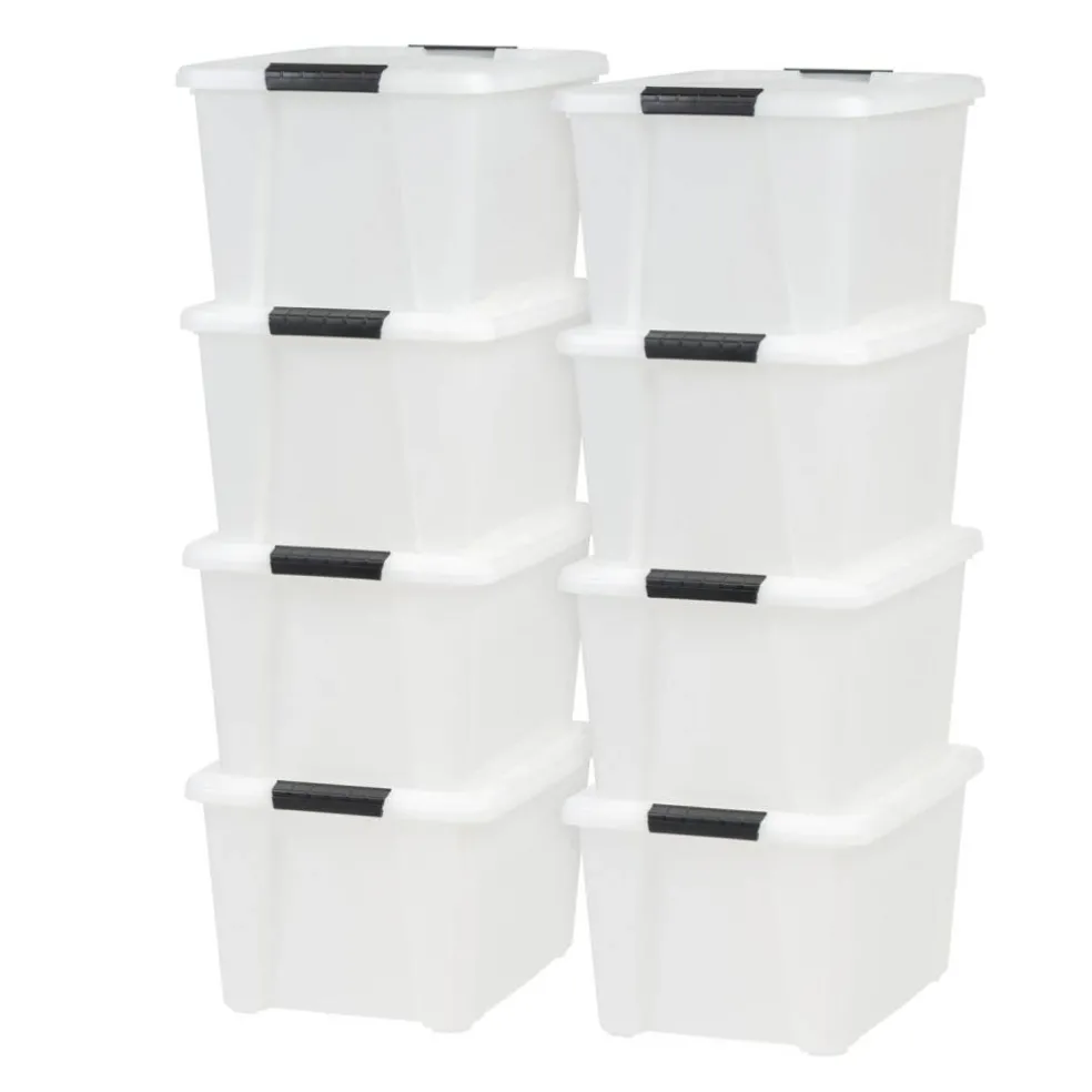Plastic Storage Bins with Lids and Secure Latching Buckles Natural - 8 Pack