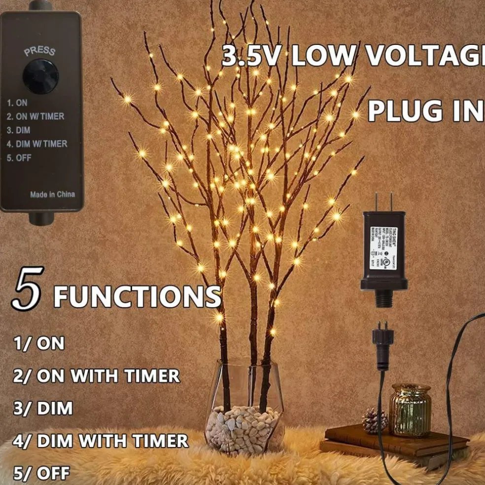 Plug in Lighted Branch with Fairy Lights - 150 LED, Brown (32 Inch)