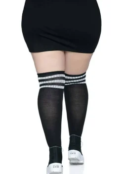 Plus Size Black Athletic Socks with White Stripes for Women