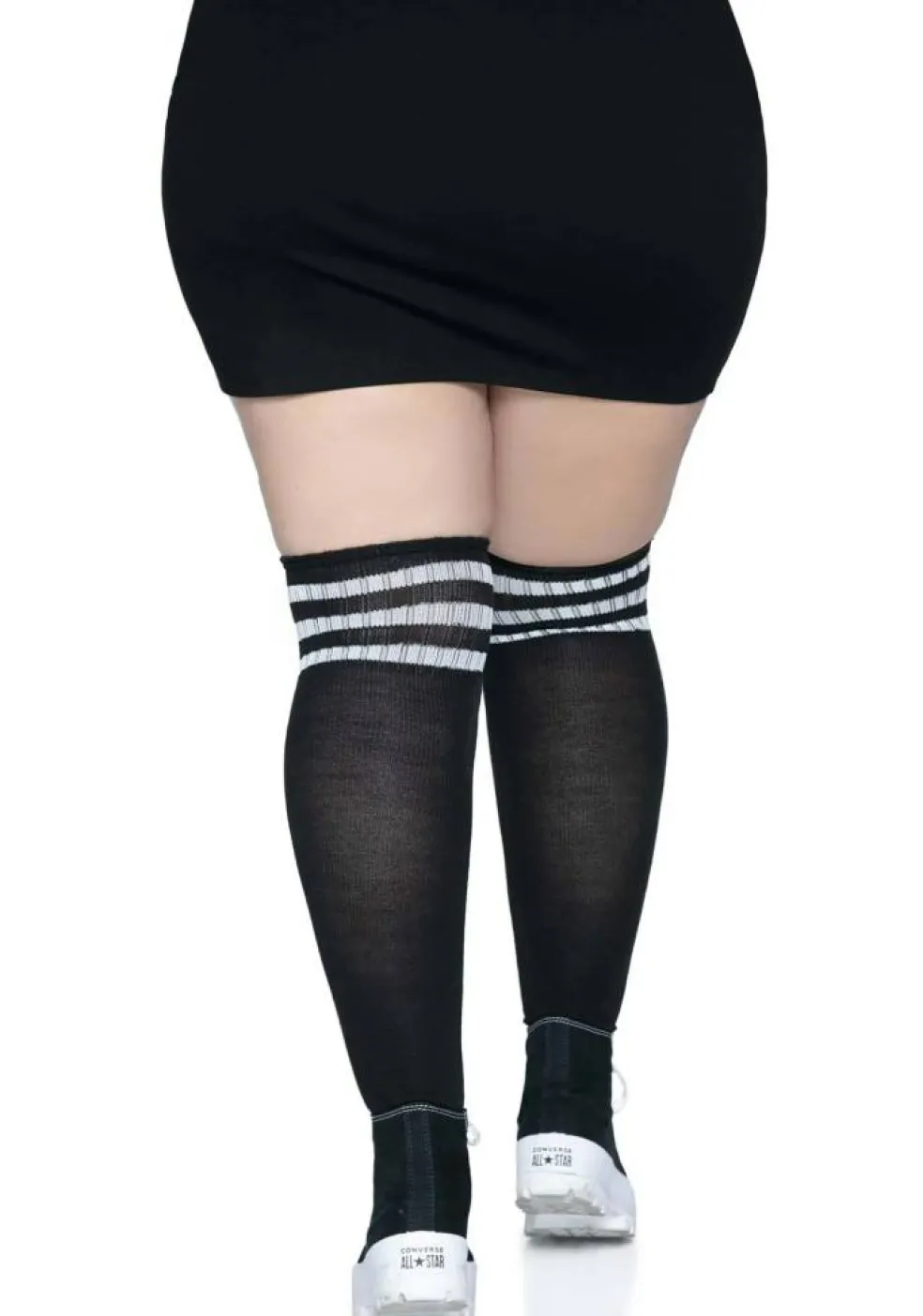 Plus Size Black Athletic Socks with White Stripes for Women