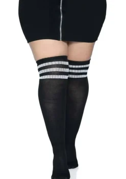Plus Size Black Athletic Socks with White Stripes for Women