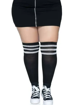 Plus Size Black Athletic Socks with White Stripes for Women