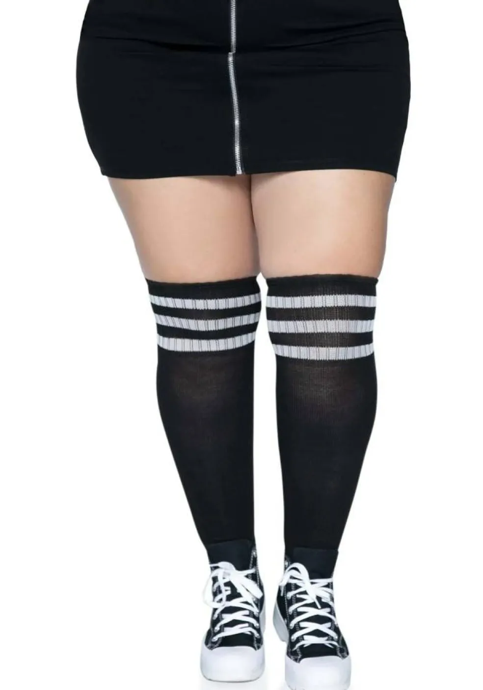 Plus Size Black Athletic Socks with White Stripes for Women