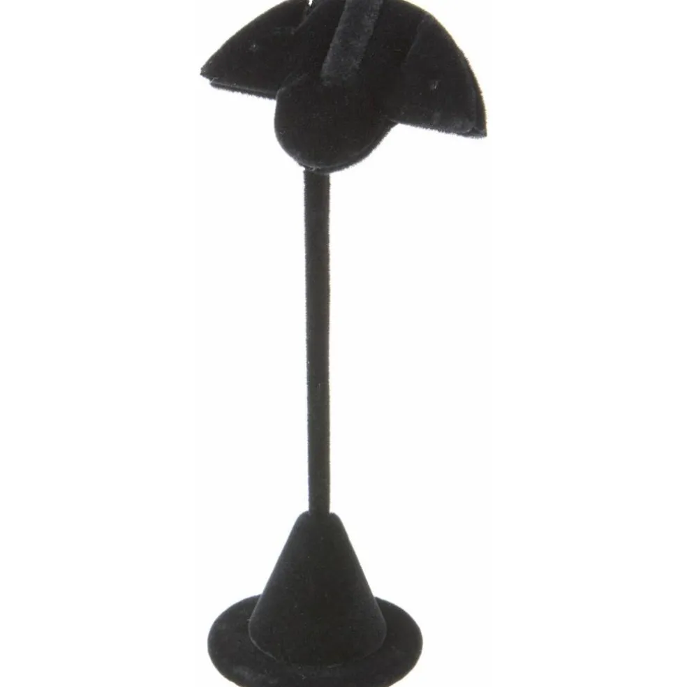 Plymor Black Velvet Fan Shaped Two Pair Earring Display Stand, 2.75" W x 2" D x 5.75" H