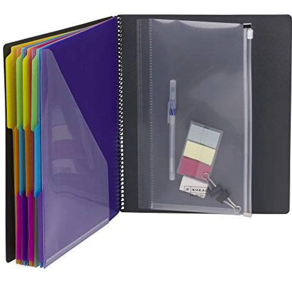 24 Pocket Poly Project Organizer, 1/3-Cut Tab, Letter Size, Gray with Bright Colors (89206)