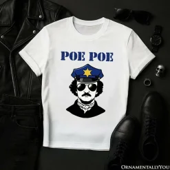Police Edgar Allan Poe Poe T-Shirt, Navy and White Funny Tee