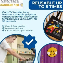 Politape POLI-TACK Craft Transfer Tape for Heat Vinyl - Iron on Clear Transfer Tape for Printable and Patterned Htv, Indoor & Outdoor Adhesive Vinyl - Reusable Up to 5 Times, Low Tack Tack (15" x 30 Yds) (38 Cms X 27 Mts) 853