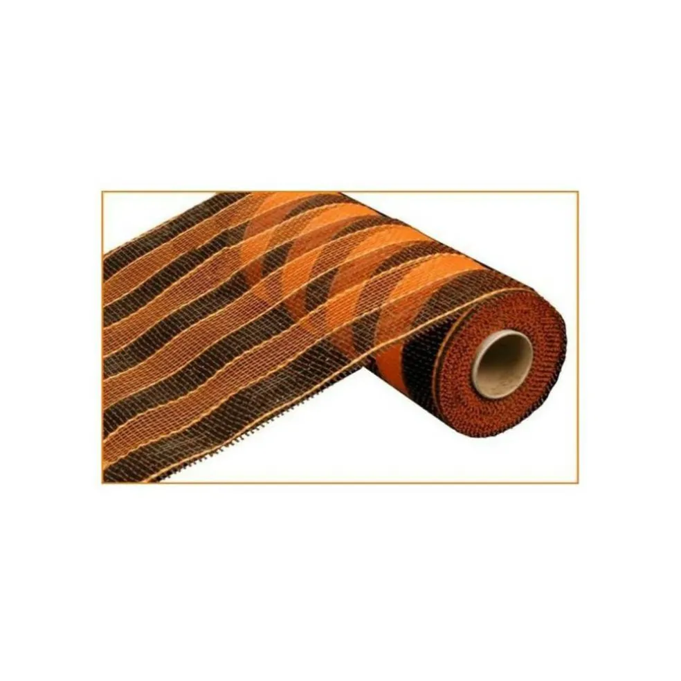 10" Poly Deco Mesh Ribbon: Orange and Black Stripes