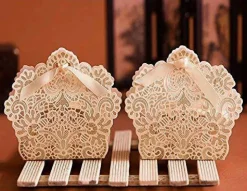 ponatia 50 PCS Laser Cut With Ribbon Wedding Party Favor Box, Wedding Gift Box, Chocolate Candy and Gift Boxes Paper bags for packaging(Gold)