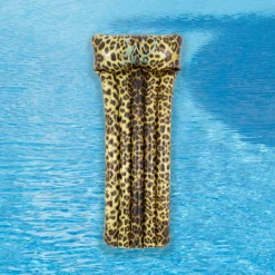 Pool Central 5.5ft. Inflatable Leopard Print Pool Mattress Float with Built-In Pillow