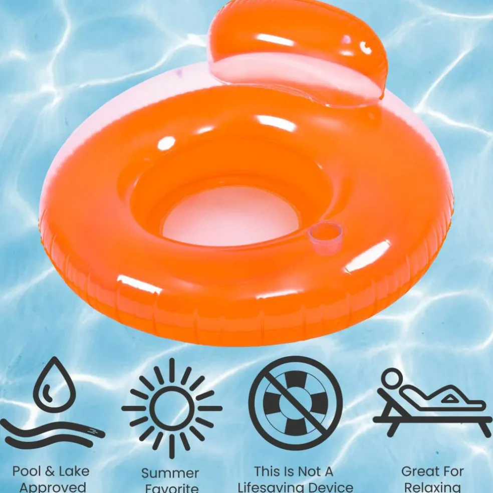 Pool Central 4ft. Orange Inflatable Inner Tube Pool Float with Backrest