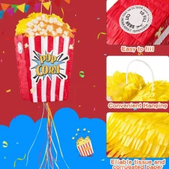 Popcorn Piñata Large Circus Piñata for Birthday Carnival Circus Themed Parties Great Party Addition for Boys Grils Holiday Celebration (16.9×11.8×3.54in)