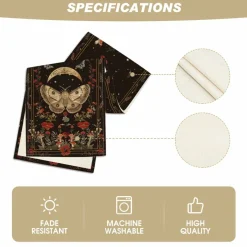 Poppy Moth Mushroom Moon Fall Table Runner, Seasonal Autumn Kitchen Dining Table Decoration for Home Party Decor 13x72 Inch