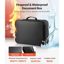 Portable Fireproof Document Box, Heat and Water Resistant Safe with Lock for Important Files