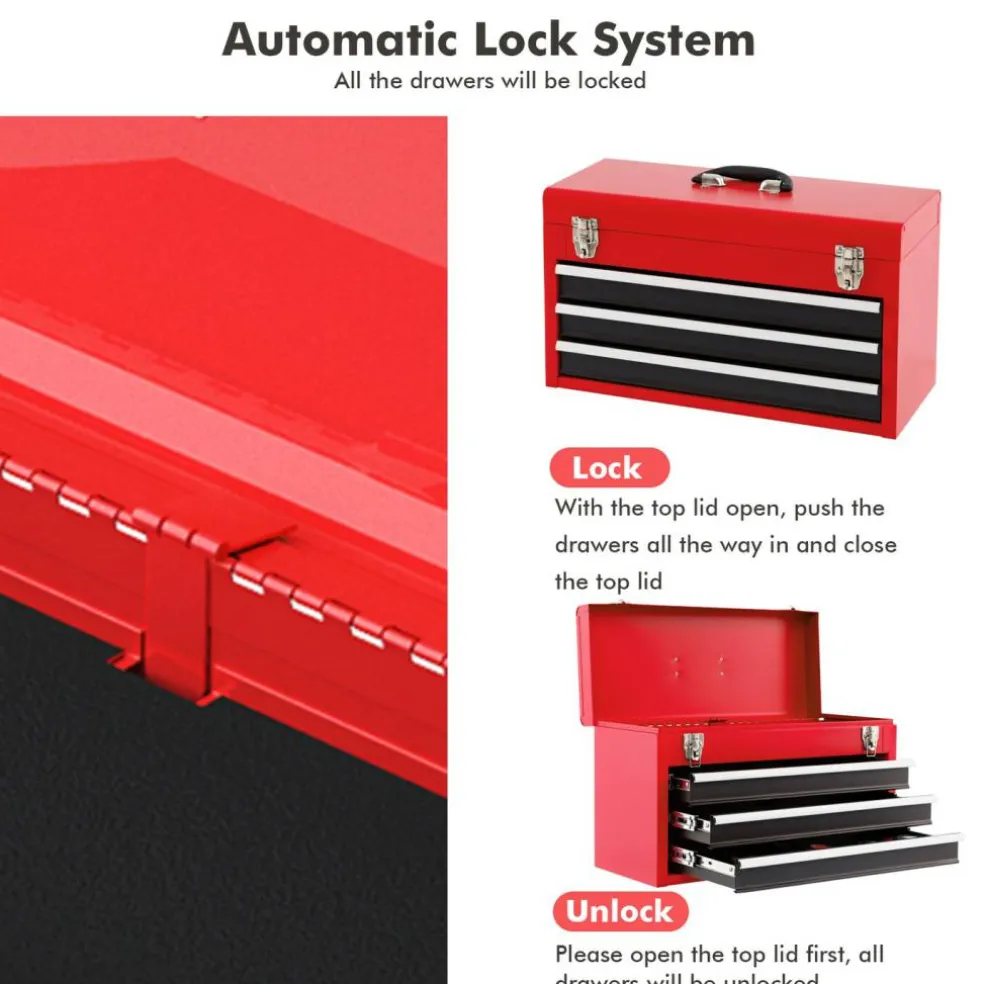Portable Mechanic Tool Cabinet Box with 3 Drawers for Garage