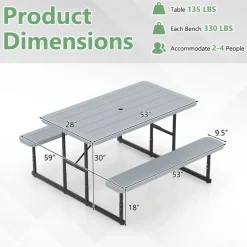 Portable Picnic Dining Set with 2 Benches for 2-4 People, Ideal for Outdoors