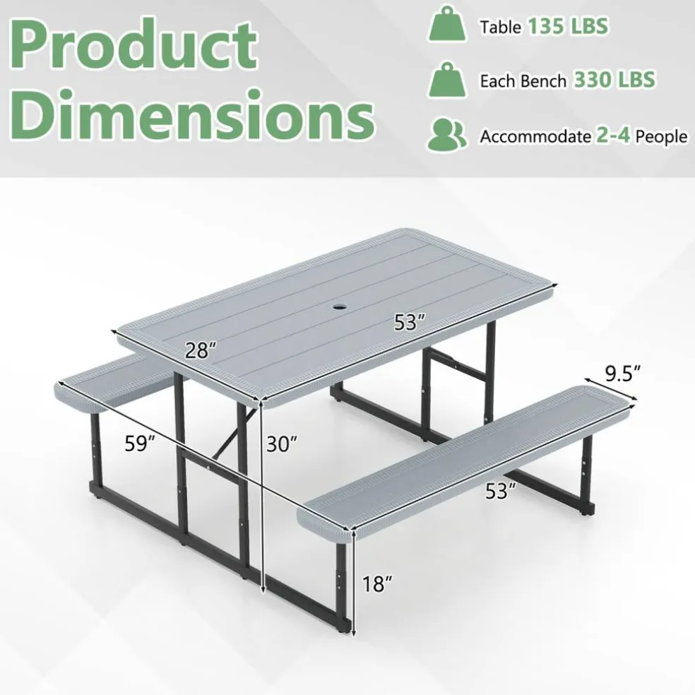 Portable Picnic Dining Set with 2 Benches for 2-4 People, Ideal for Outdoors