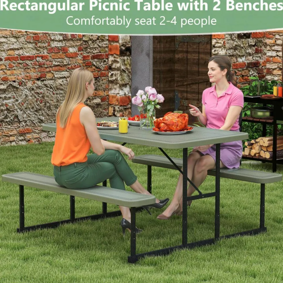 Portable Picnic Dining Set with 2 Benches for 2-4 People, Ideal for Outdoors