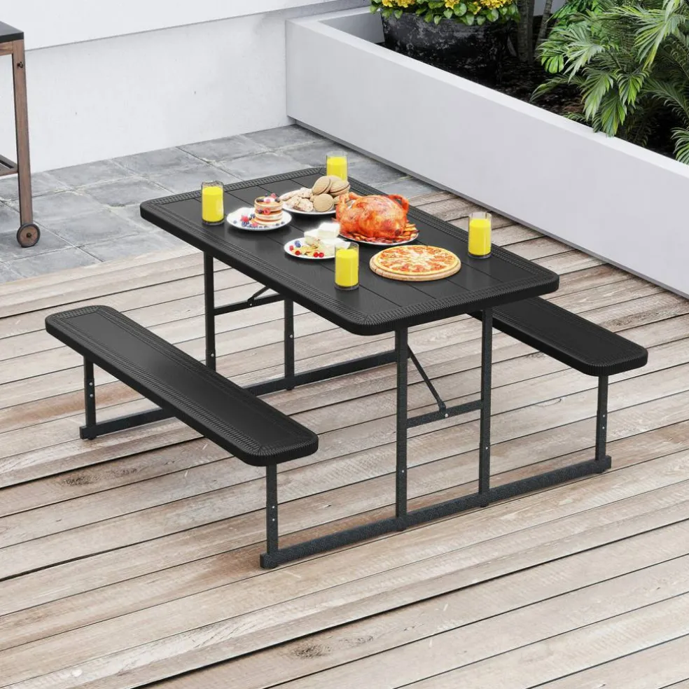 Portable Picnic Dining Set with 2 Benches for 2-4 People, Ideal for Outdoors