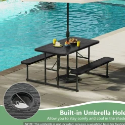 Portable Picnic Dining Set with 2 Benches for 2-4 People, Ideal for Outdoors