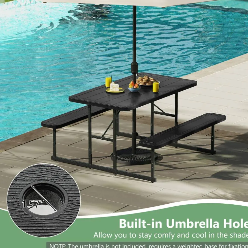 Portable Picnic Dining Set with 2 Benches for 2-4 People, Ideal for Outdoors