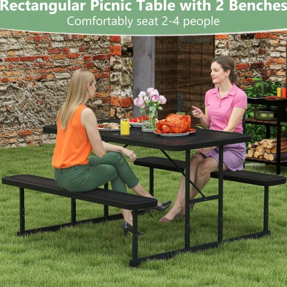 Portable Picnic Dining Set with 2 Benches for 2-4 People, Ideal for Outdoors
