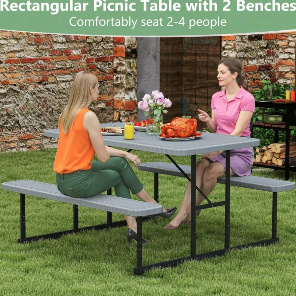Portable Picnic Dining Set with 2 Benches for 2-4 People, Ideal for Outdoors