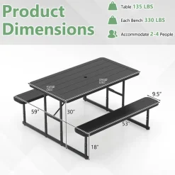 Portable Picnic Dining Set with 2 Benches for 2-4 People, Ideal for Outdoors