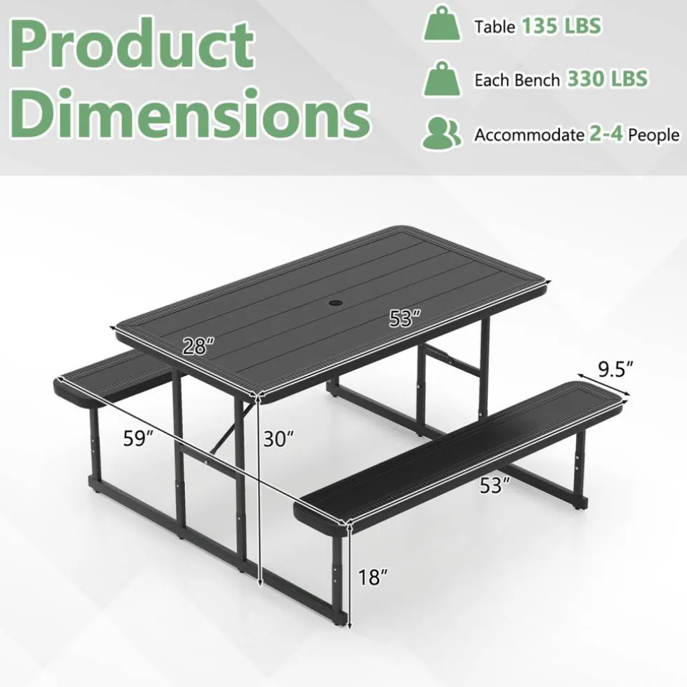 Portable Picnic Dining Set with 2 Benches for 2-4 People, Ideal for Outdoors