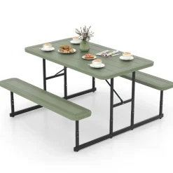 Portable Picnic Dining Set with 2 Benches for 2-4 People, Ideal for Outdoors