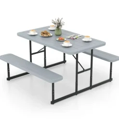 Portable Picnic Dining Set with 2 Benches for 2-4 People, Ideal for Outdoors