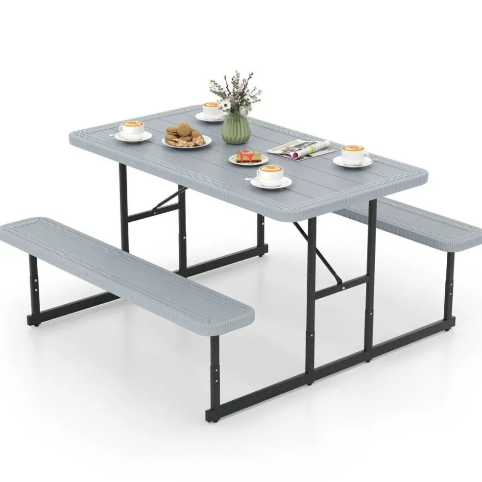 Portable Picnic Dining Set with 2 Benches for 2-4 People, Ideal for Outdoors