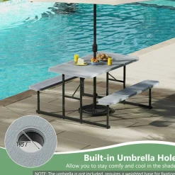 Portable Picnic Dining Set with 2 Benches for 2-4 People, Ideal for Outdoors