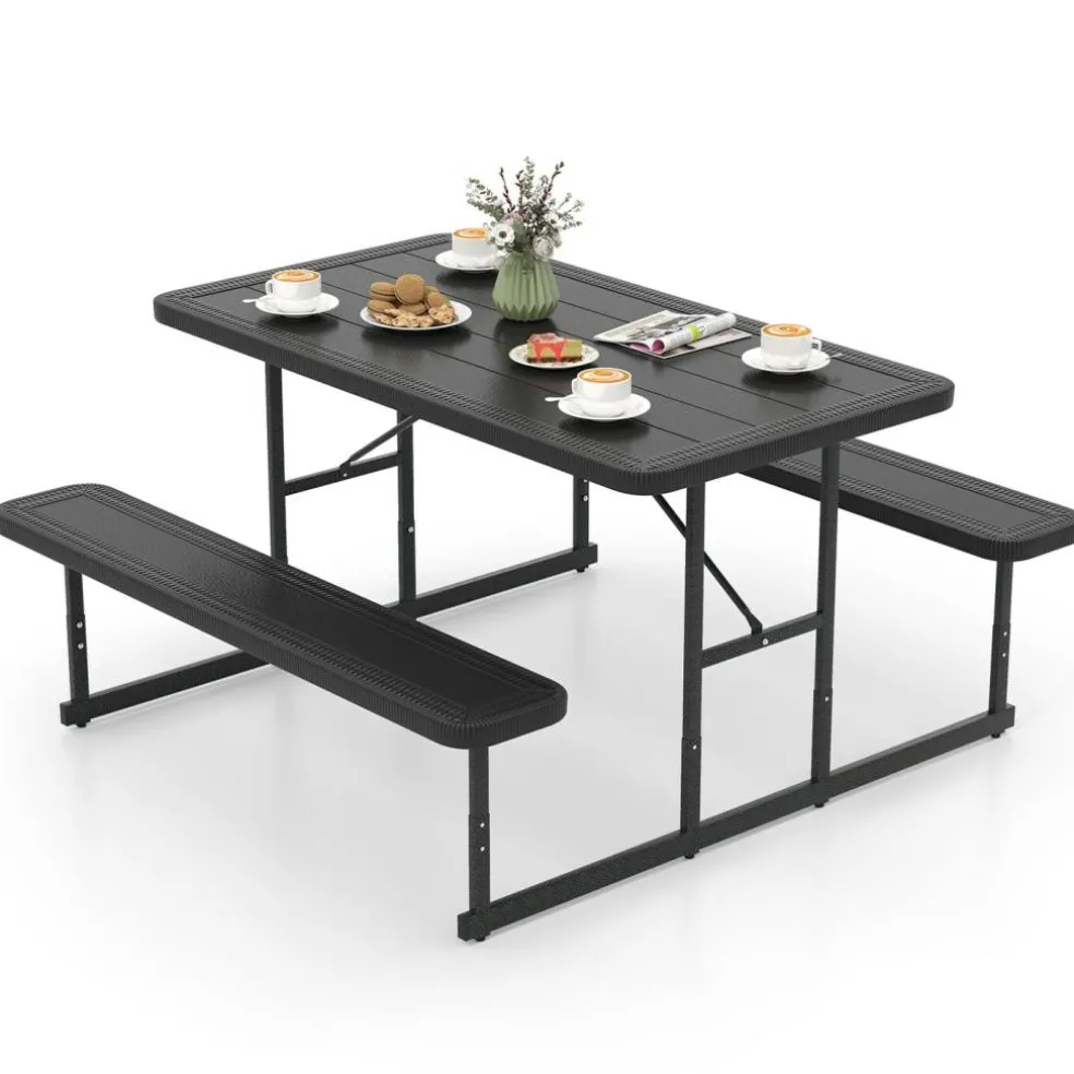 Portable Picnic Dining Set with 2 Benches for 2-4 People, Ideal for Outdoors