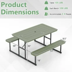 Portable Picnic Dining Set with 2 Benches for 2-4 People, Ideal for Outdoors